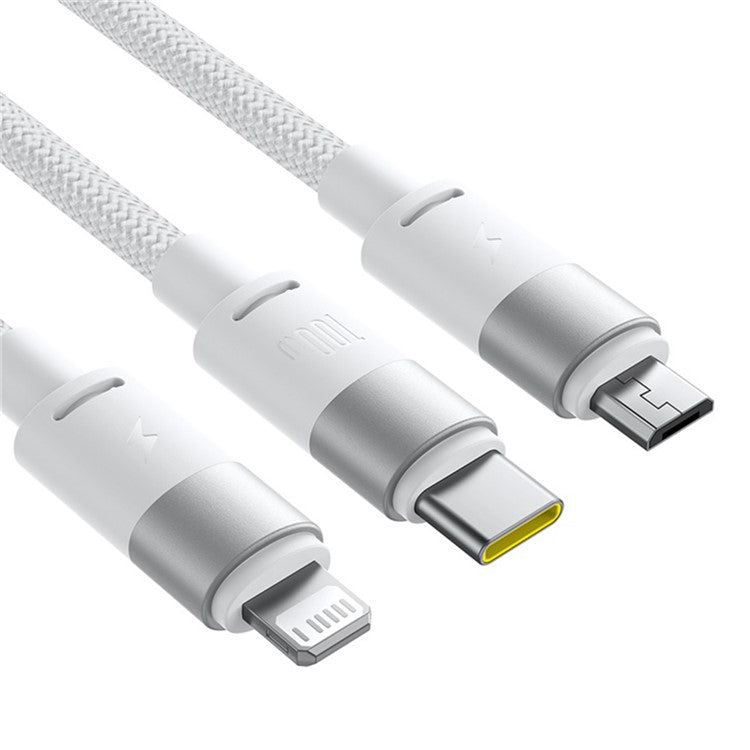 BASEUS StarSpeed One-for-Three Fast Charging Cable USB-A to Type-C+Lightning+Micro Compatible with 100W / 18W - White