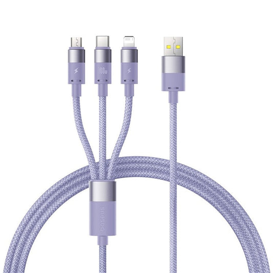 BASEUS StarSpeed One-for-Three Fast Charging Cable USB-A to Type-C+Lightning+Micro Compatible with 100W / 18W - Purple