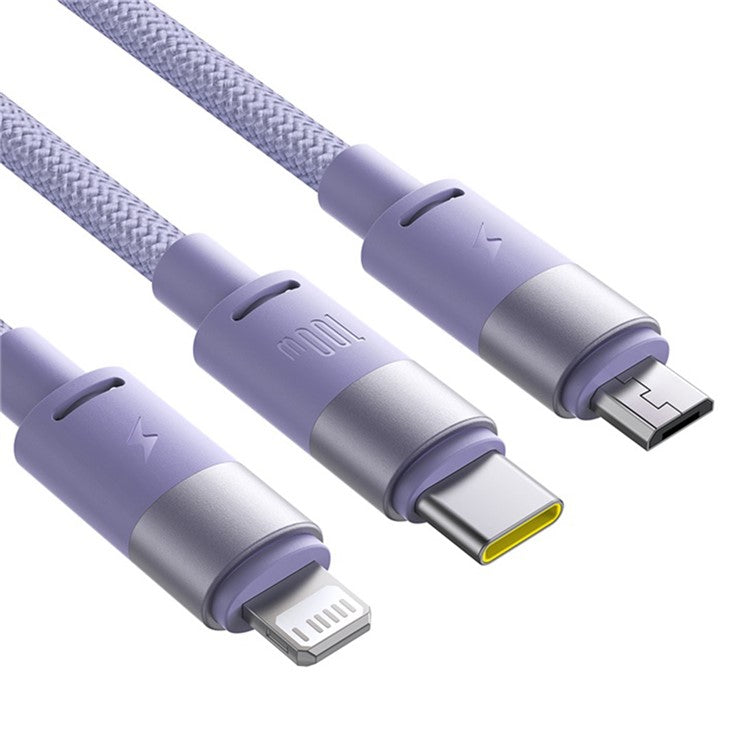 BASEUS StarSpeed One-for-Three Fast Charging Cable USB-A to Type-C+Lightning+Micro Compatible with 100W / 18W - Purple