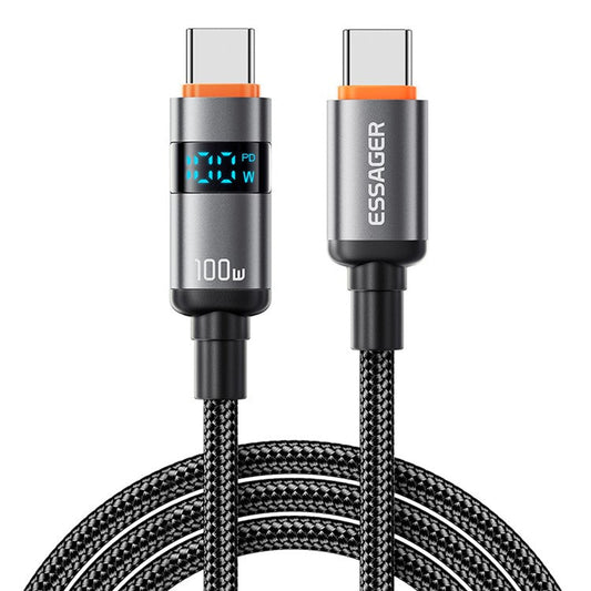 ESSAGER ES-X61 1m Type-C to Type-C Cable 100W Digital Display Phone Tablet Laptop Fast Charging Data Cord