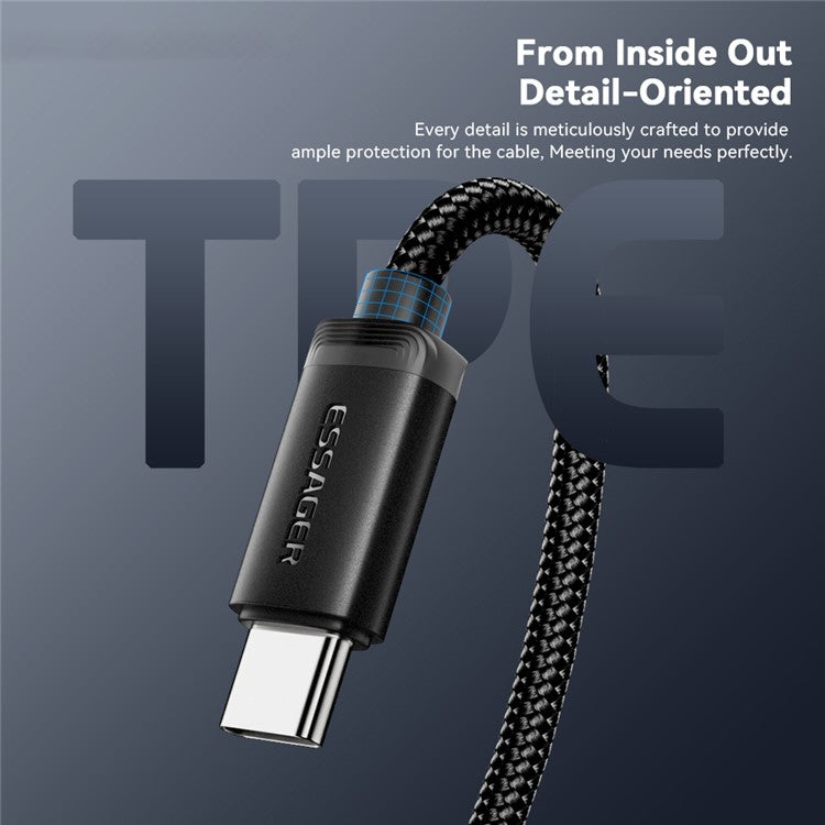 ESSAGER ES-X60 1m USB to Type-C Phone Charging Cable 3A Braided Data Cable