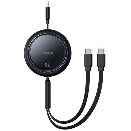 BASEUS Bright Mirror Series 1m Fast Charging Data Cable Type-C to C+C 100W Retractable Cable - Black