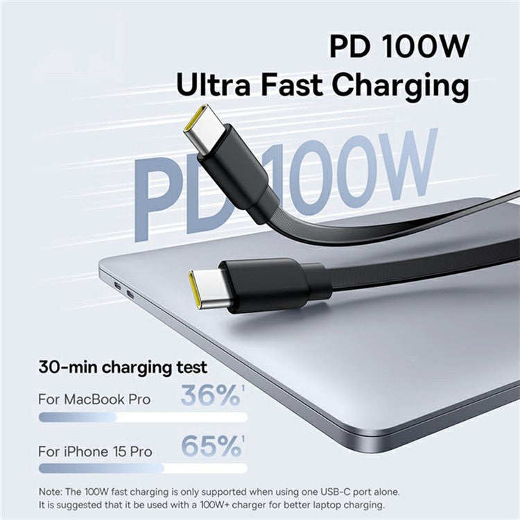 BASEUS Bright Mirror Series 1m Fast Charging Data Cable Type-C to C+C 100W Retractable Cable - Black