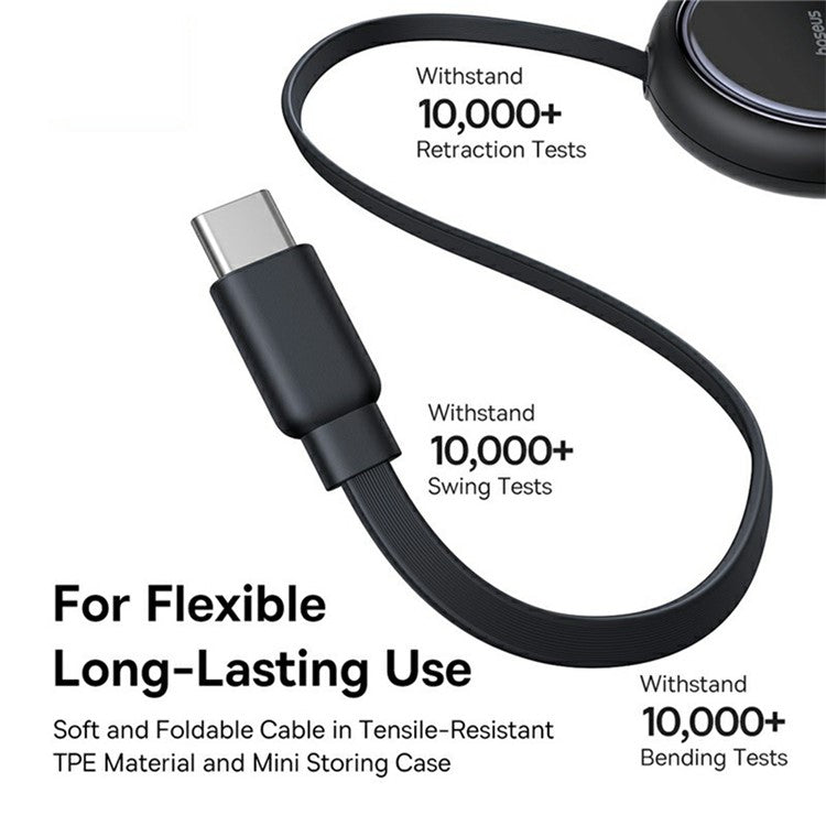 BASEUS Bright Mirror Series 1m Fast Charging Data Cable Type-C to C+C 100W Retractable Cable - Black