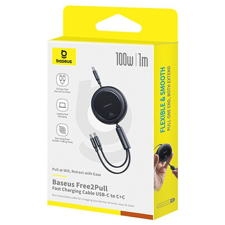 BASEUS Bright Mirror Series 1m Fast Charging Data Cable Type-C to C+C 100W Retractable Cable - Black