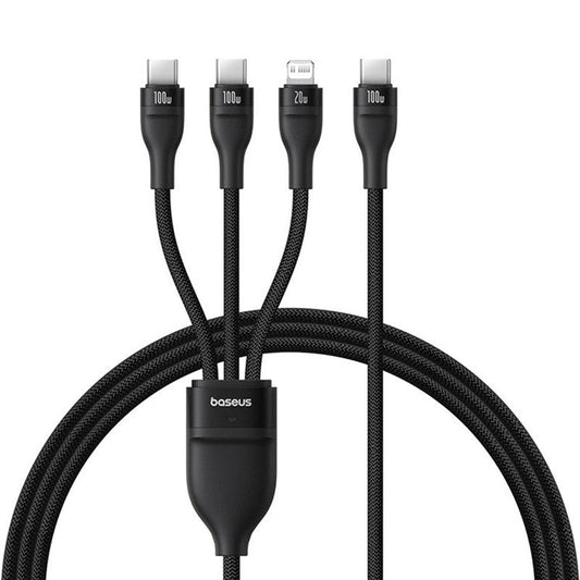 BASEUS Flash Series 3 1.5m One-For-Three Fast Charging Cable Type-C to C+C+L 100W Data Cord - Black