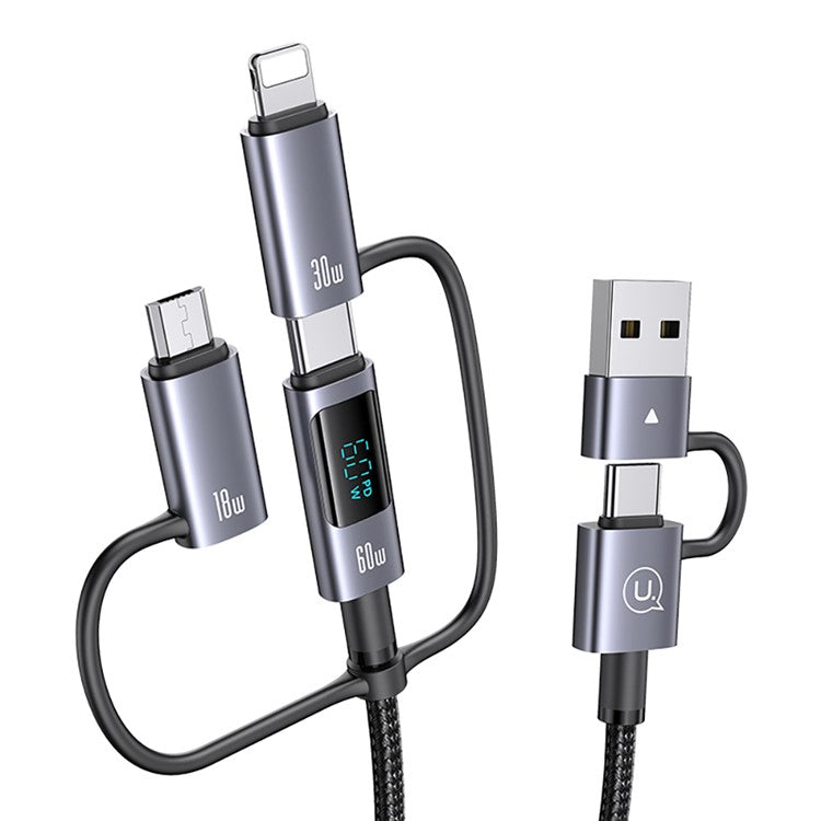 USAMS SJ713 1.2m 60W 6-in-1 Fast Charging Cable LED Display PVC Data Cord