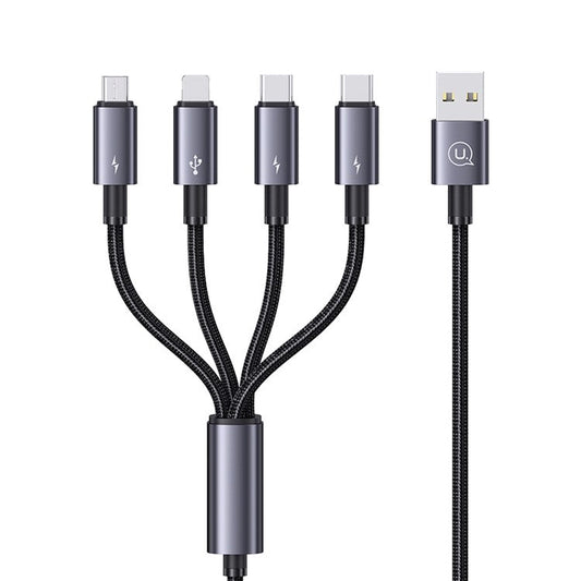 USAMS SJ739 1.2m 4-in-1 Fast Charging Cable USB to Dual Type-C+8Pin+Micro Aluminum Alloy Data Cord