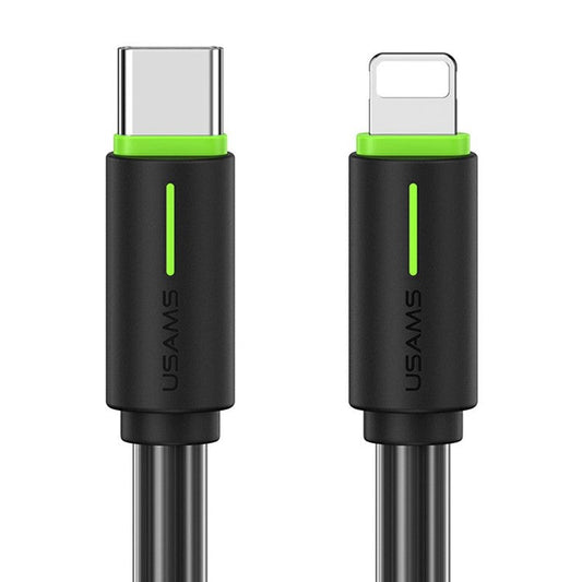 USAMS SJ735 1m 30W Type-C to Lightning Charging Wire Bicolor PVC Data Sync Cable - Black