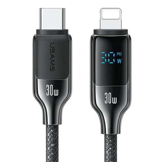 USAMS SJ741 1.2m 30W Type-C to Lightning Charging Cable LED Display Zinc Alloy+TPE Data Cord - Tarnish