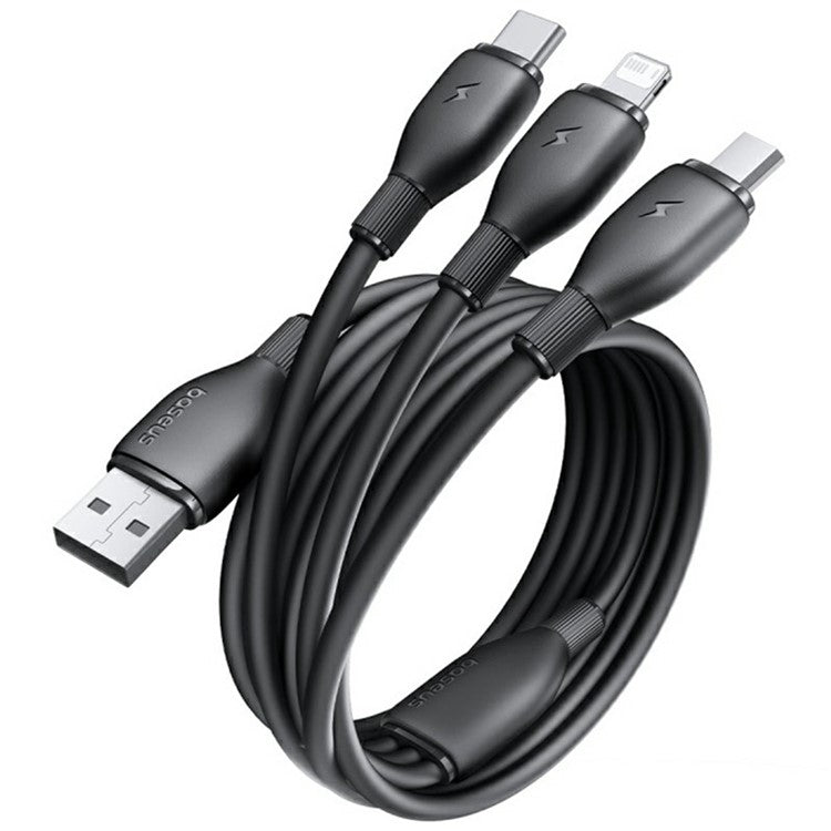 BASEUS Ultra-Fast One-For-Three Fast Charging Cable USB to Micro USB + Lightning + USB-C 3.5A 1.3m - Black