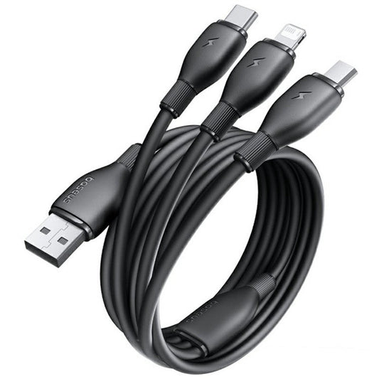 BASEUS Ultra-Fast One-For-Three Fast Charging Cable USB to Micro USB + Lightning + USB-C 3.5A 1.3m - Black