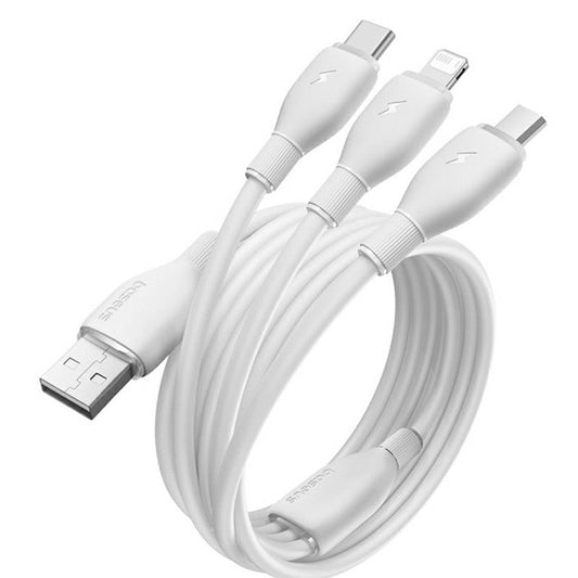 BASEUS Ultra-Fast One-for-Three Fast Charging Cable USB to Micro USB + Lightning + USB-C 3.5A 1.3m - White