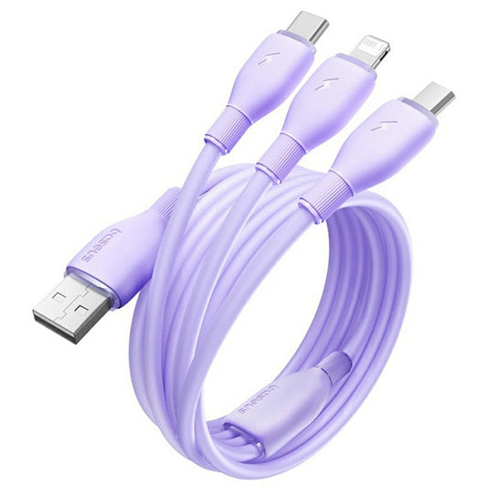 BASEUS Ultra-Fast One-for-Three Fast Charging Cable USB to Micro USB + Lightning + USB-C 3.5A 1.3m - Purple