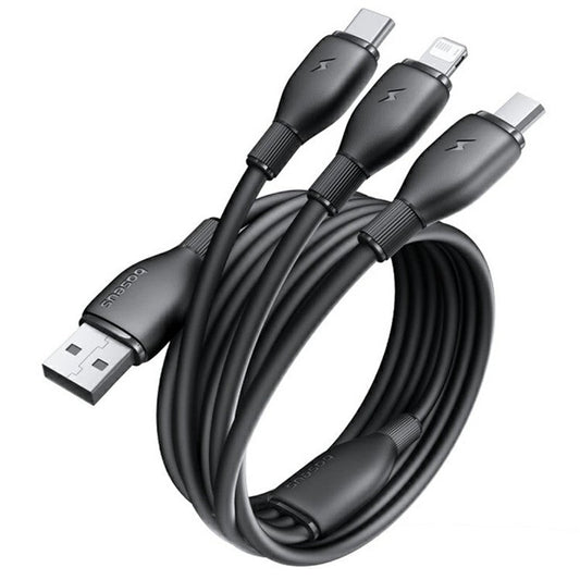 BASEUS Ultra-Fast One-For-Three Fast Charging Cable USB to Micro USB + Lightning + USB-C 3.5A 0.8m - Black