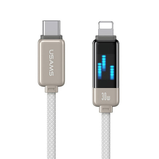 USAMS SJ743 1.2m 30W Type-C to Lightning Cable Fast Charging Meteor Light Display Data Cord - Titanium