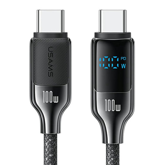USAMS SJ742 1.2m 100W Type-C to Type-C Fast Charging Cable LED Display Zinc Alloy+TPE Data Cord - Tarnish
