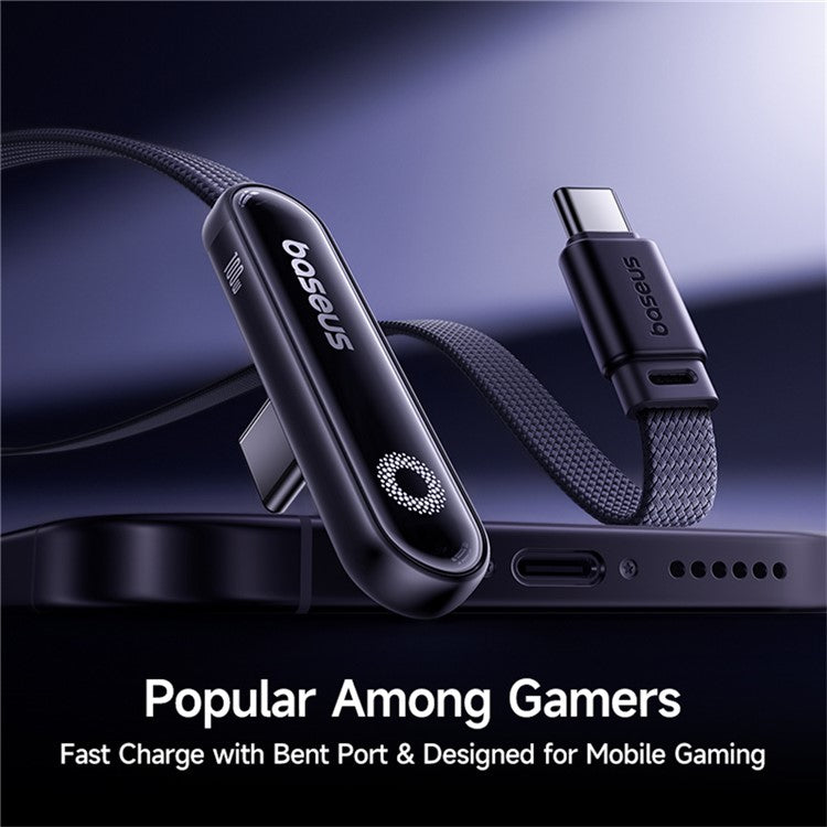 BASEUS MVP 3 1m 100W Fast Charging Type-C to Type-C 90 Degree Elbow Nylon Braided Data Cable - Black