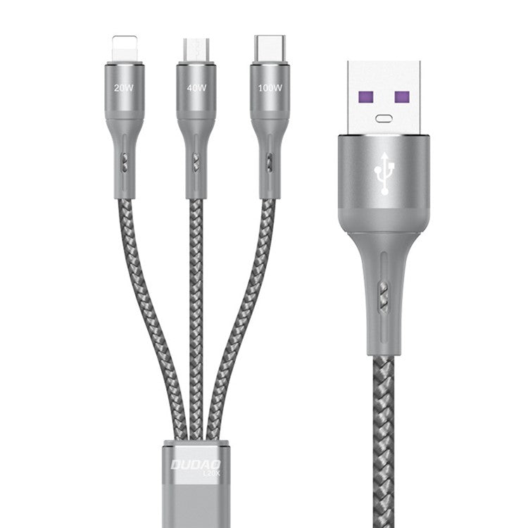 DUDAO L20X 3-in-1 Ip+Type-C+Micro 100W Fast Charging Cable Nylon Braided Wire