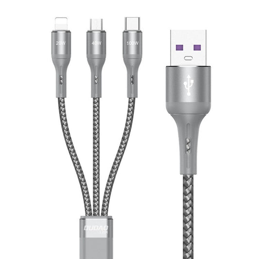 DUDAO L20X 3-in-1 Ip+Type-C+Micro 100W Fast Charging Cable Nylon Braided Wire