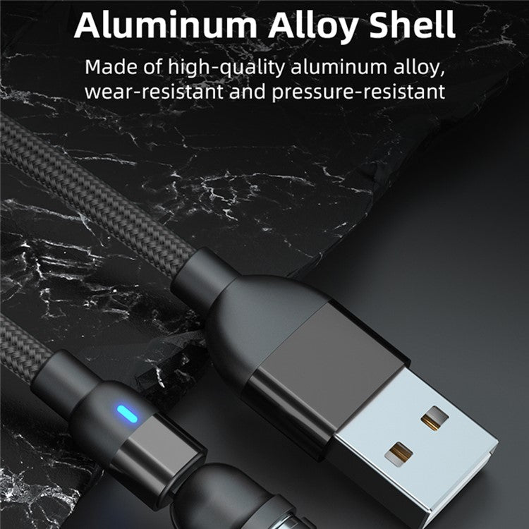 1m USB to 8Pin / Type-C / Micro Rotatable Connector 3A Magnetic Charging Data Cable - Black