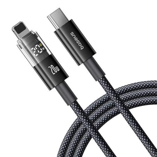 BASEUS Display II Series 1m Fast Charging Data Cable Type-C to iP 20W Nylon Braided Cord - Black
