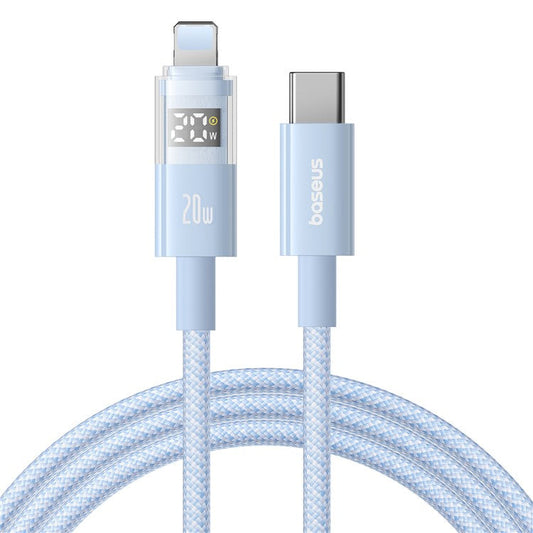 BASEUS Display II Series 1m Fast Charging Data Cable Type-C to iP 20W Nylon Braided Cord - Blue