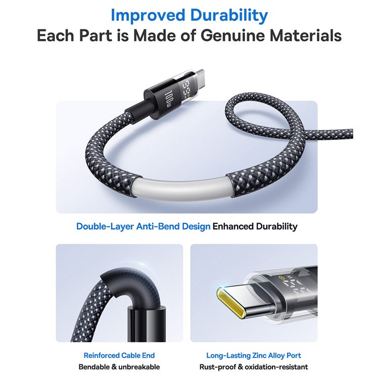 BASEUS Dispaly II 1m 100W Cable Data Transfer USB-A to USB-C Fast Charging Cord - Black