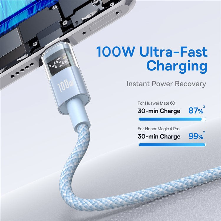 Baseus Dispaly II 2m 100W Cable Data Transfer USB-A to USB-C Fast Charging Cord - Blue