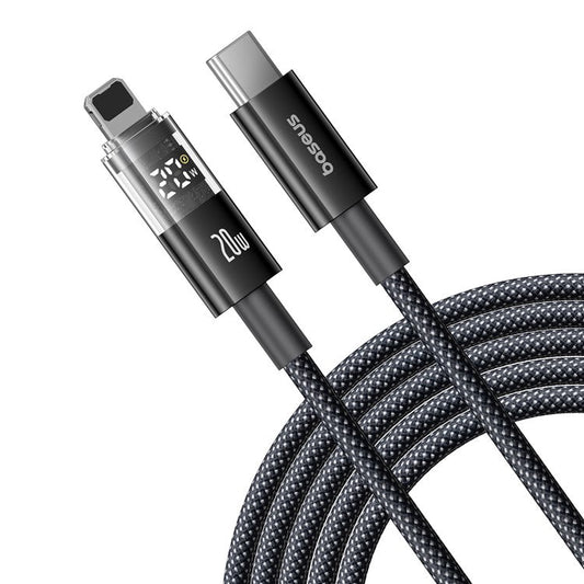BASEUS Display II Series 2m Fast Charging Data Cable Type-C to iP 20W Nylon Braided Cord - Black