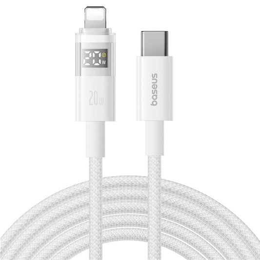 BASEUS Display II Series 2m Fast Charging Data Cable Type-C to iP 20W Nylon Braided Cord - White