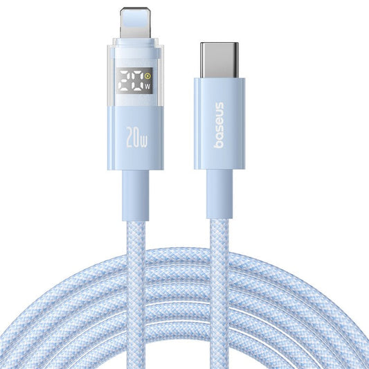 BASEUS Display II Series 2m Fast Charging Data Cable Type-C to iP 20W Nylon Braided Cord - Blue