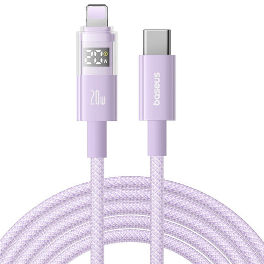 BASEUS Display II Series 2m Fast Charging Data Cable Type-C to iP 20W Nylon Braided Cord - Purple