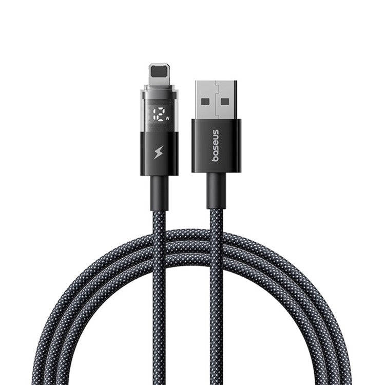 BASEUS USB to Lightning Cable 2.4A Fast Charging Data Cable Digital Display Transparent Port 1m Nylon Braided - Black