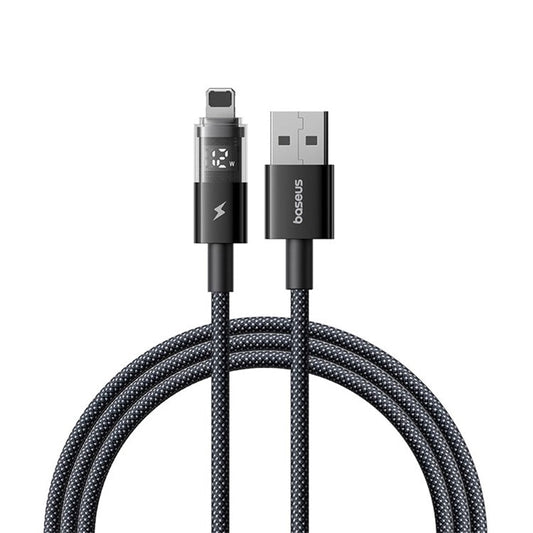 BASEUS USB to Lightning Cable 2.4A Fast Charging Data Cable Digital Display Transparent Port 1m Nylon Braided - Black