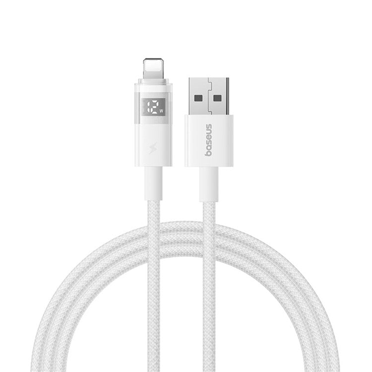BASEUS USB to Lightning Cable 2.4A Fast Charging Data Cable Digital Display Transparent Port 1m Nylon Braided - White