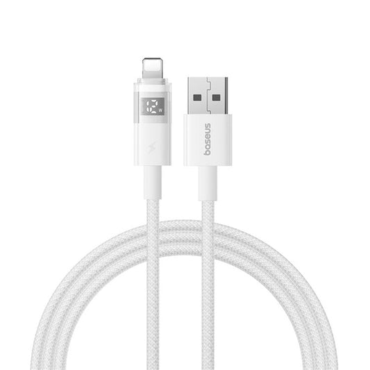 BASEUS USB to Lightning Cable 2.4A Fast Charging Data Cable Digital Display Transparent Port 1m Nylon Braided - White