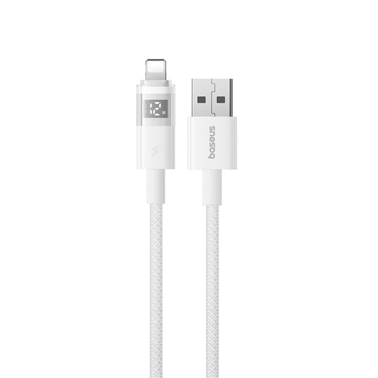 BASEUS USB to Lightning Cable 2.4A Fast Charging Data Cable Digital Display Transparent Port 1m Nylon Braided - White