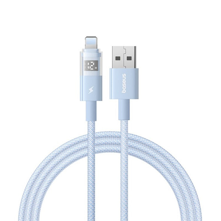 BASEUS USB to Lightning Cable 2.4A Fast Charging Data Cable Digital Display Transparent Port 1m Nylon Braided - Blue