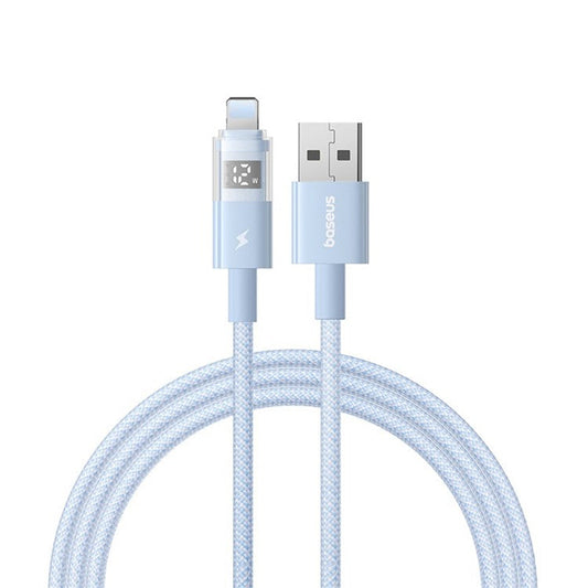 BASEUS USB to Lightning Cable 2.4A Fast Charging Data Cable Digital Display Transparent Port 1m Nylon Braided - Blue