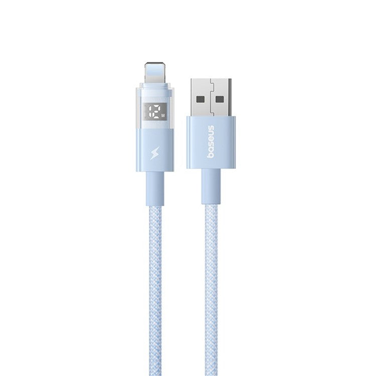 BASEUS USB to Lightning Cable 2.4A Fast Charging Data Cable Digital Display Transparent Port 1m Nylon Braided - Blue