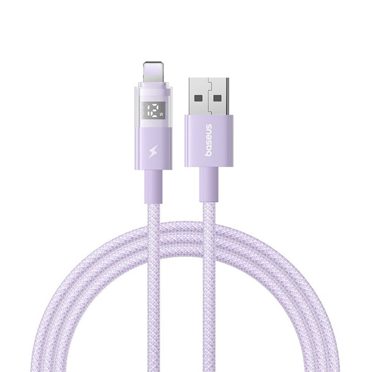 BASEUS USB to Lightning Cable 2.4A Fast Charging Data Cable Digital Display Transparent Port 1m Nylon Braided - Purple