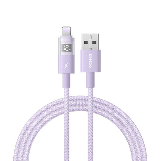 BASEUS USB to Lightning Cable 2.4A Fast Charging Data Cable Digital Display Transparent Port 1m Nylon Braided - Purple