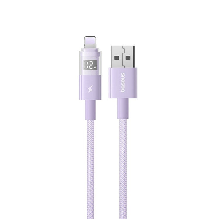 BASEUS USB to Lightning Cable 2.4A Fast Charging Data Cable Digital Display Transparent Port 1m Nylon Braided - Purple