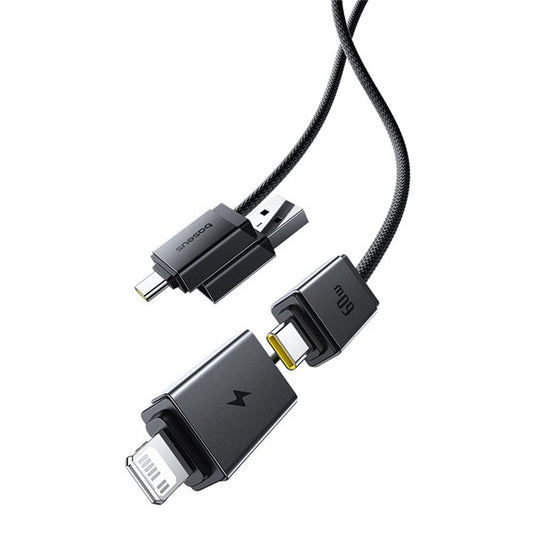 BASEUS Versatile 2m Two-For-Two Fast Charging Cable USB+Type-C to Type-C+Ip Data Cord - Black
