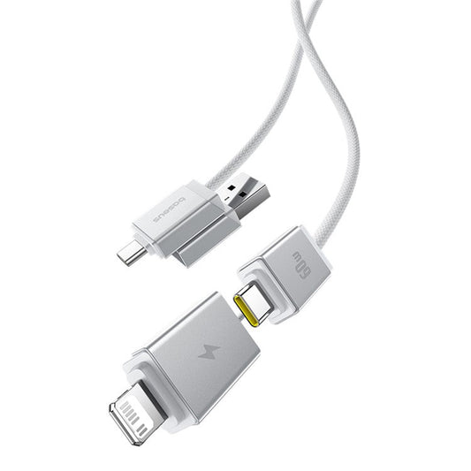 BASEUS Versatile 2m Two-For-Two Fast Charging Cable USB+Type-C to Type-C+Ip Data Cord - White
