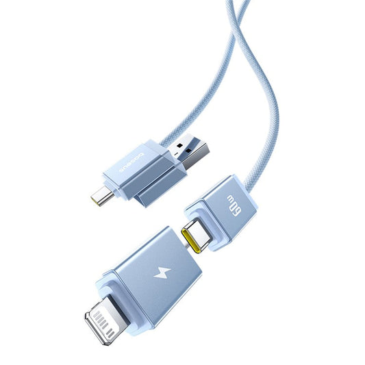 BASEUS Versatile 1m Two-For-Two Fast Charging Cable USB+Type-C to Type-C+Ip Data Cord - Blue