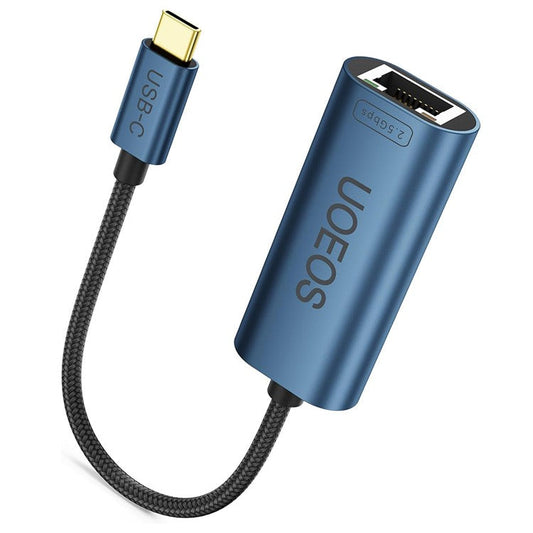 UOEOS USB 3.1 Type-C to Ethernet Adapter 2.5G High Speed RJ45 Wired Network Converter - Blue
