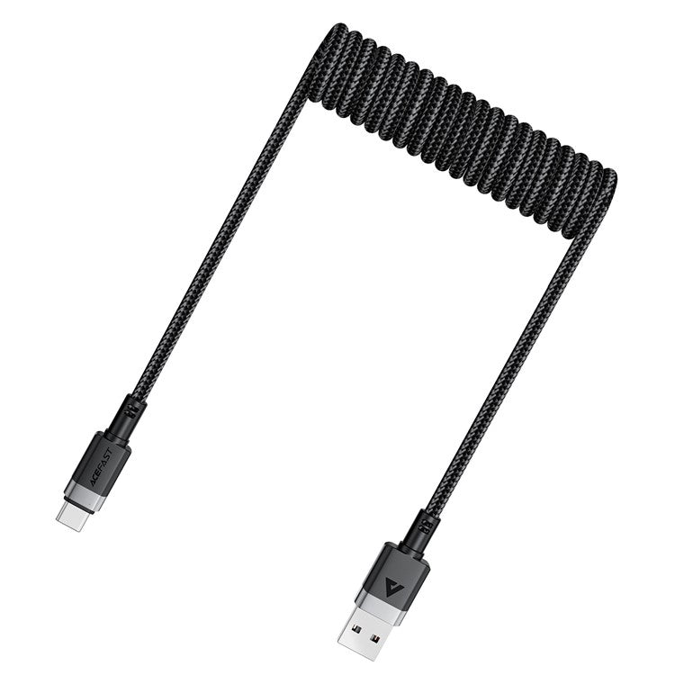 ACEFAST C14-04 1.2m USB-A to USB-C Spring Coiled Braided Data Cable 3A Fast Charging