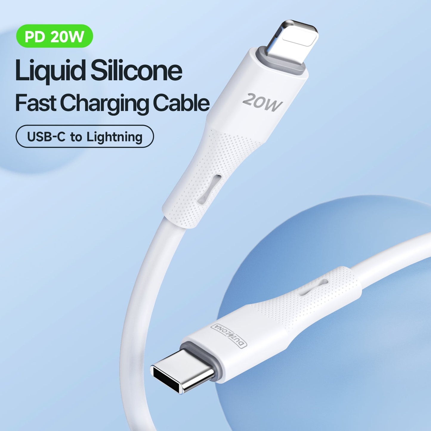 DUZZONA A10 PD 20W USB-C to iPhone Cable 1m Liquid Silicone Fast Charging Cable - White